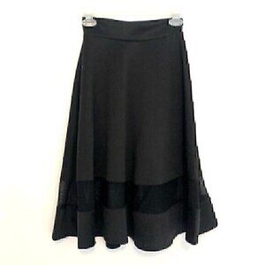 SILHOUETTE NYC Solid Black Pull On Mesh Stripe Midi A-Line Skirt JUNIORS Small S